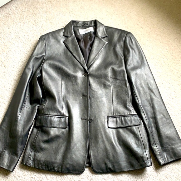 JONES NY leather metallic over black blazer. - Picture 1 of 12